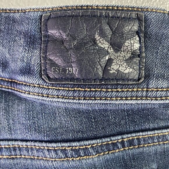 AMERICAN EAGLE Kick Boot Jeans Super Stretch Flare Low Embroidered Womens 8 Blue - Picture 3 of 11